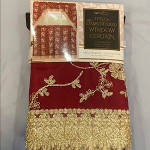 Lace Burgundy 3PC Embroidered Kitchen Curtain